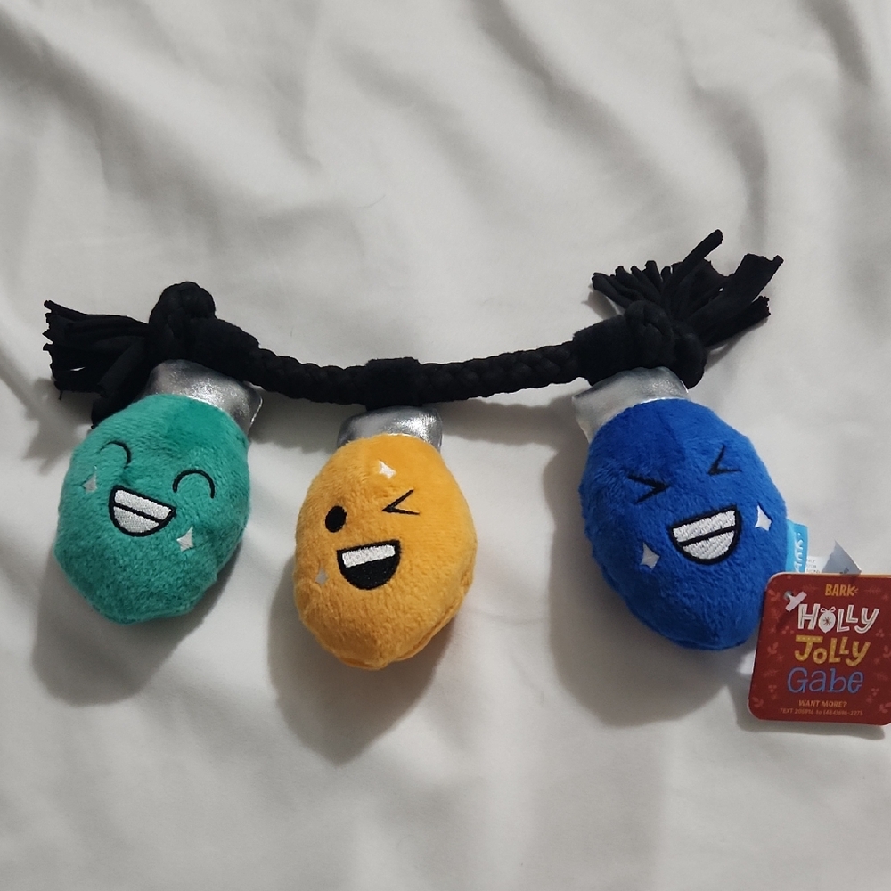 Bark Holly Jolly Emoji Light Bulb Dog Toy - Green, Yellow, Blue NWT